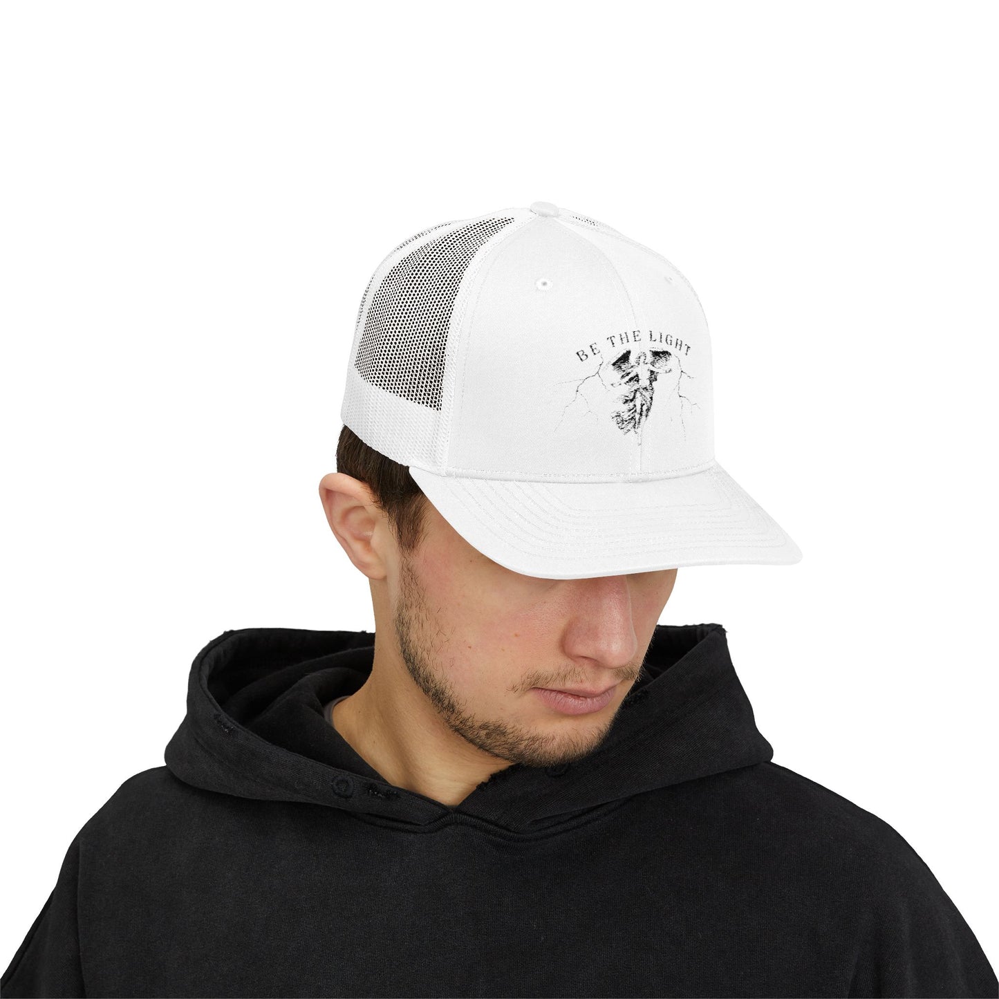 Be The Light Snapback Trucker Cap - Inspirational White Cap for Daily Wear